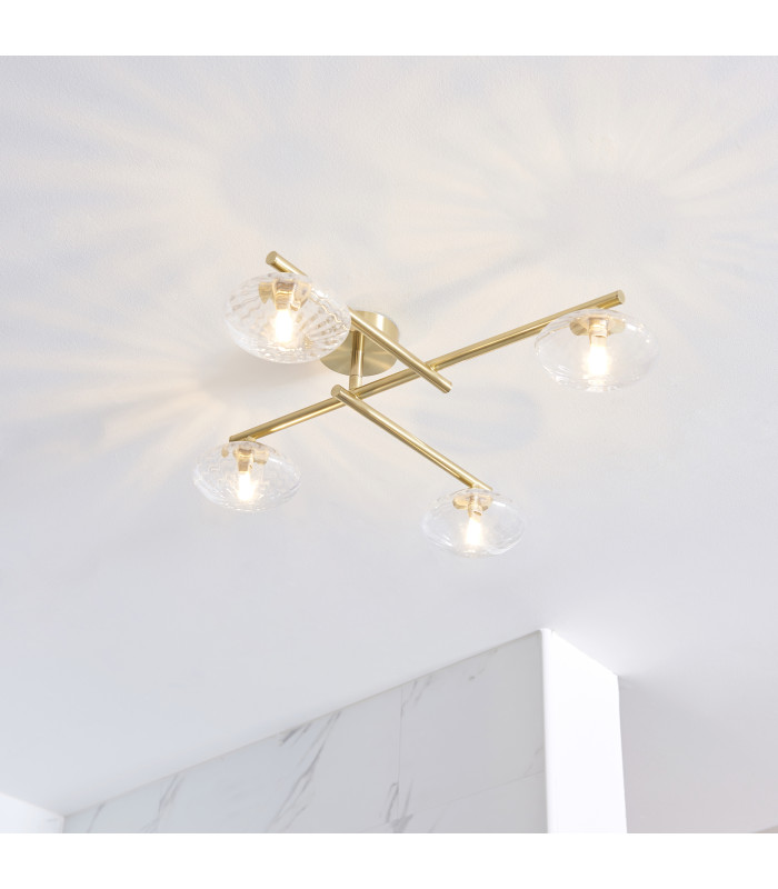 Mobias Bathroom Ceiling Light Satin Brass Clear Ribbed Glass-3