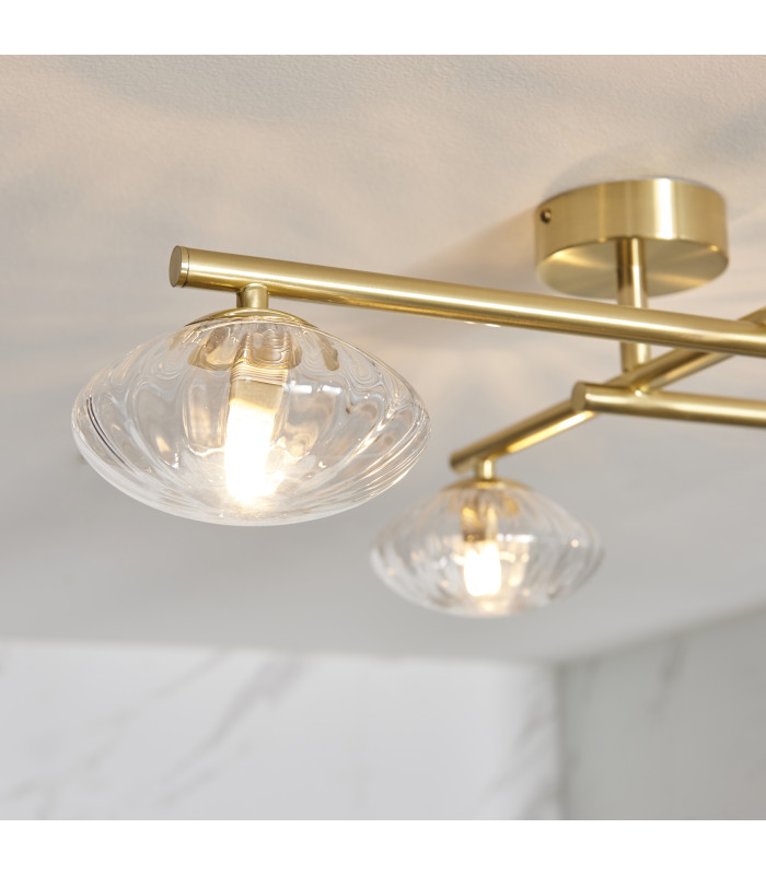 Mobias Bathroom Ceiling Light Satin Brass Clear Ribbed Glass-4