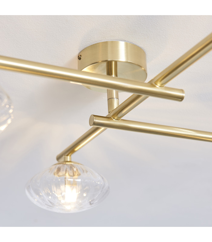 Mobias Bathroom Ceiling Light Satin Brass Clear Ribbed Glass-5
