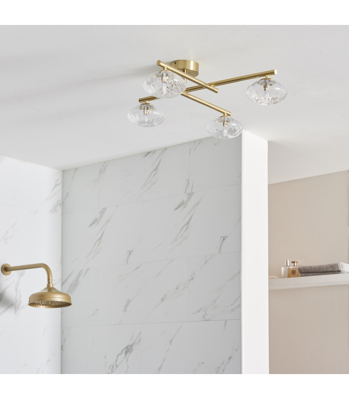 Mobias Bathroom Ceiling Light Satin Brass Clear Ribbed Glass-6