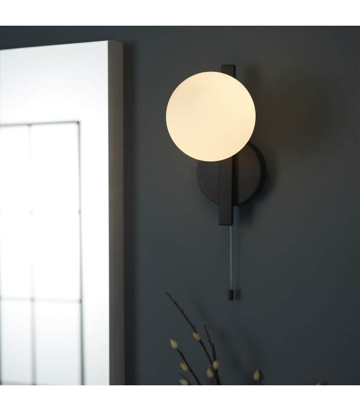 Spa Bathroom Wall Lamp Matt Black Matt Opal Glass-5