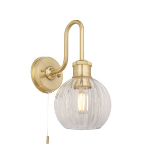 Kendall Bathroom Wall Lamp Satin Brass Clear Ribbed Glass-1