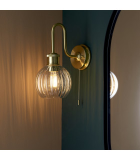 Kendall Bathroom Wall Lamp Satin Brass Clear Ribbed Glass-2