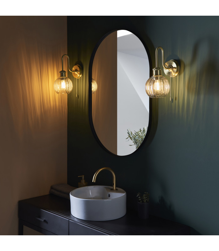 Kendall Bathroom Wall Lamp Satin Brass Clear Ribbed Glass-4