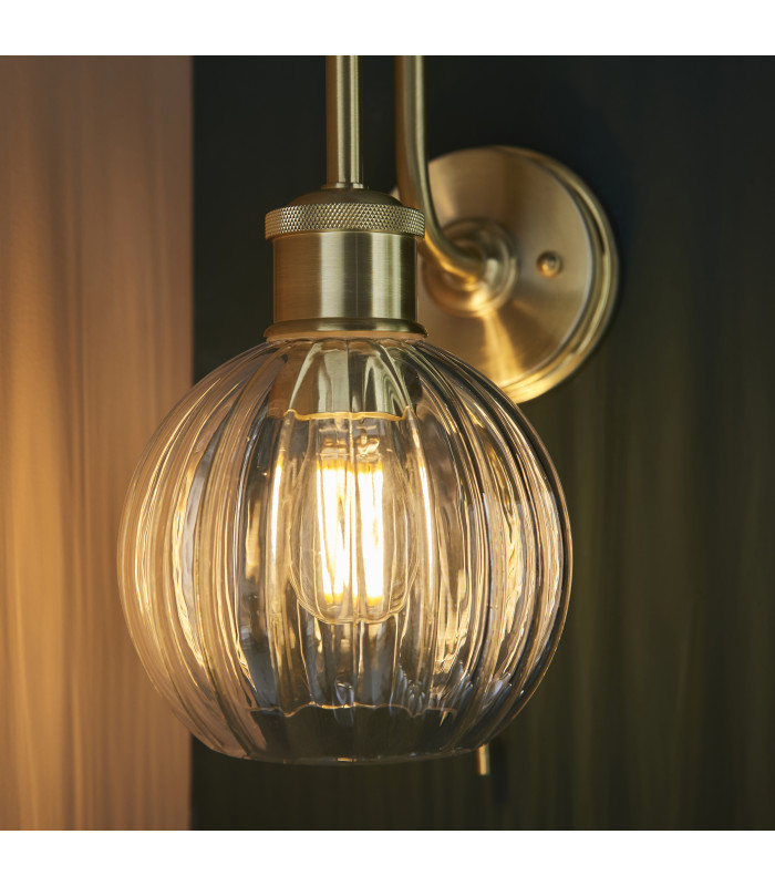 Kendall Bathroom Wall Lamp Satin Brass Clear Ribbed Glass-5