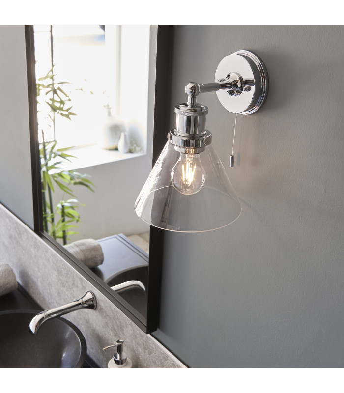 Toulon Bathroom Wall Lamp Chrome Clear Glass-4