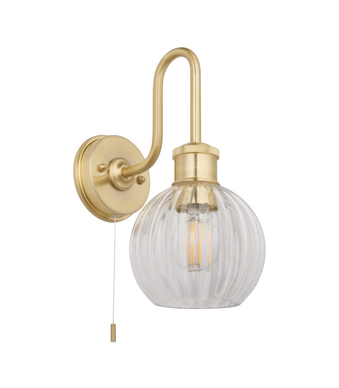 Kendall Bathroom Wall Lamp Satin Brass Clear Ribbed Glass-9