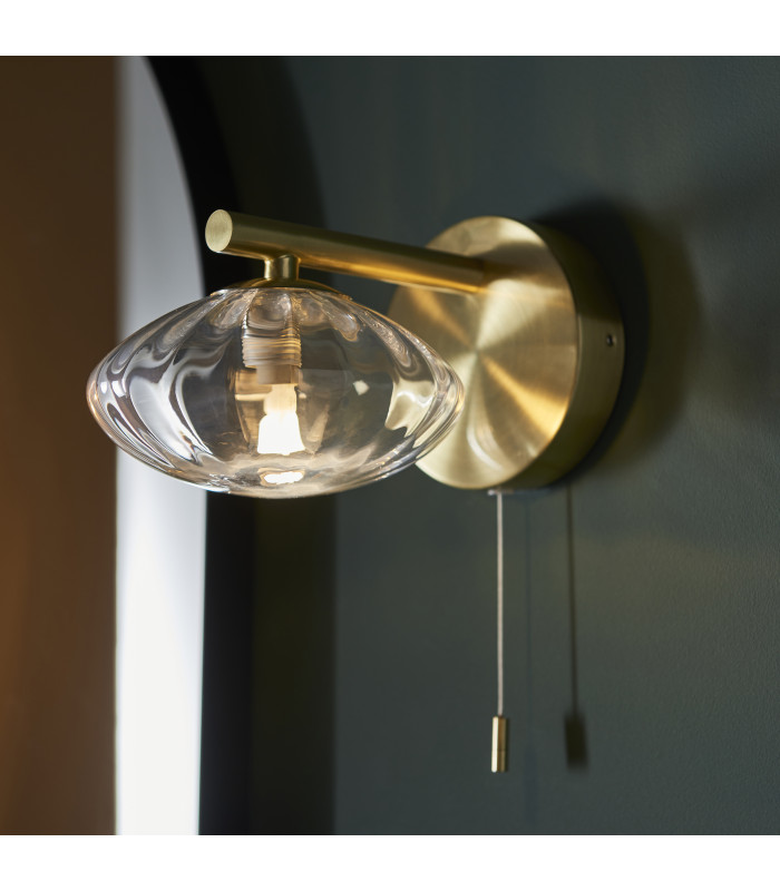 Mobias Bathroom Wall Lamp Satin Brass Clear Ribbed Glass-2