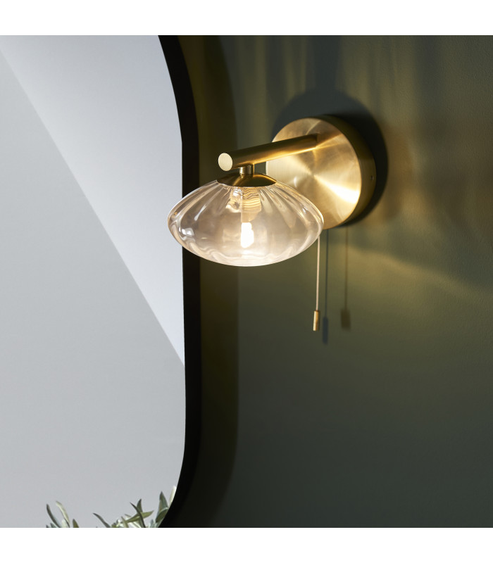 Mobias Bathroom Wall Lamp Satin Brass Clear Ribbed Glass-6