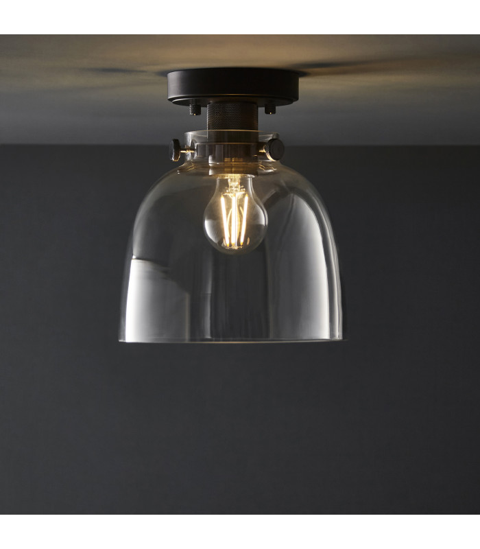 Urban Bowl Semi Flush Ceiling Light Smokey Grey Tinted Glass Black Chrome-4