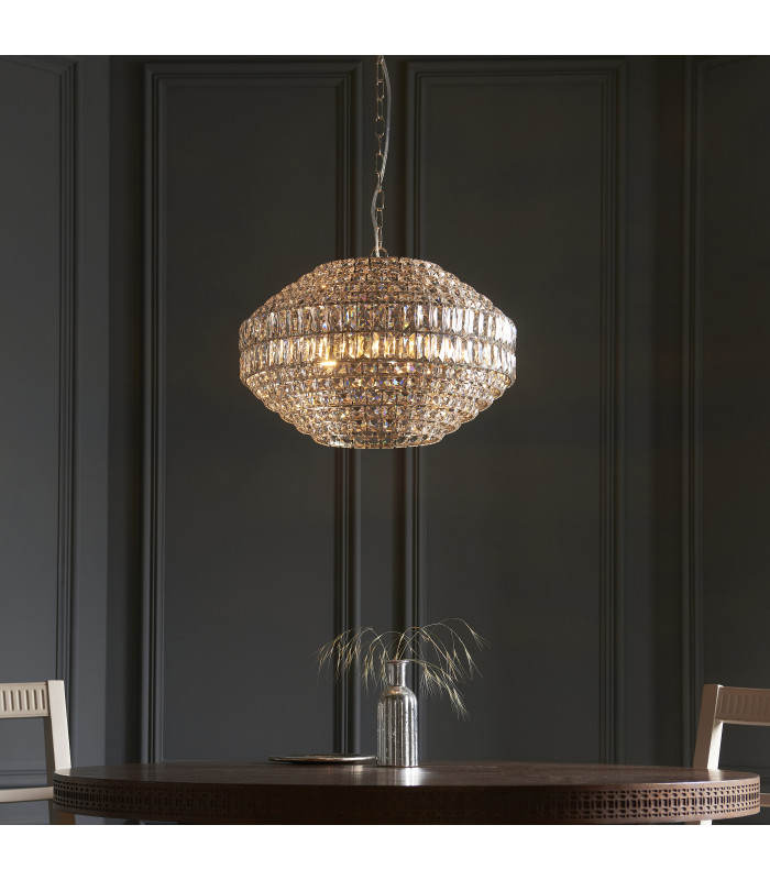 Beatrice Pendant Light Bright Nickel Clear Crystal Glass-3