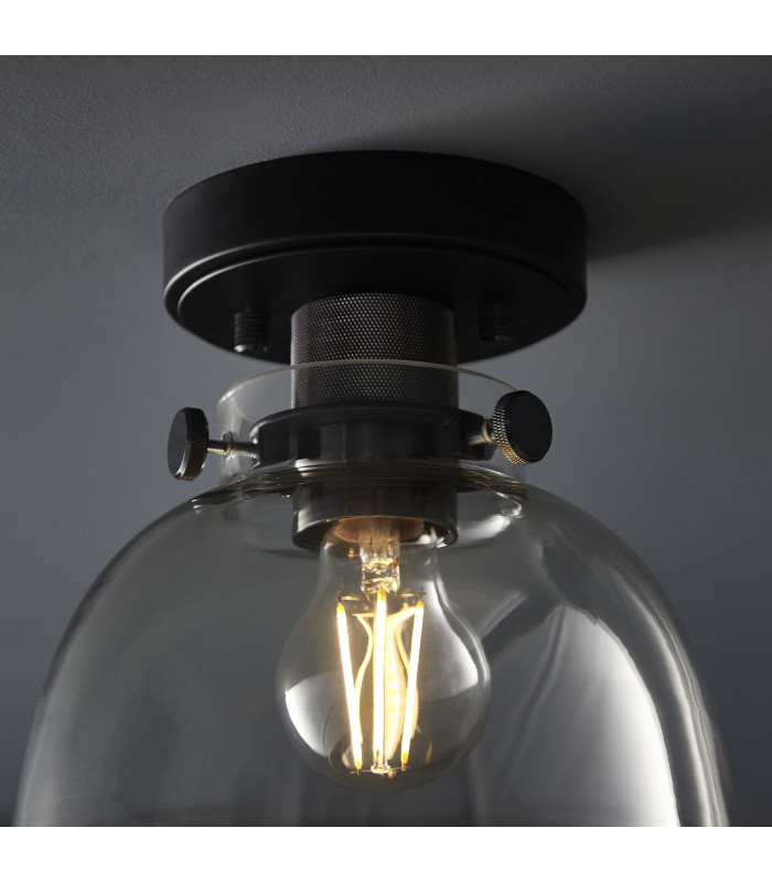 Urban Bowl Semi Flush Ceiling Light Smokey Grey Tinted Glass Black Chrome-5