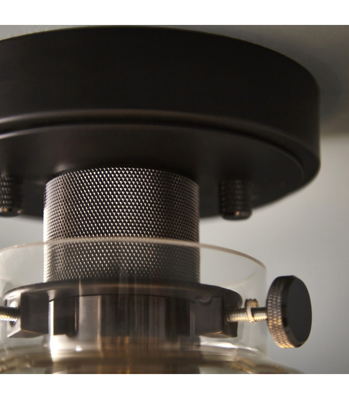 Urban Bowl Semi Flush Ceiling Light Smokey Grey Tinted Glass Black Chrome-7