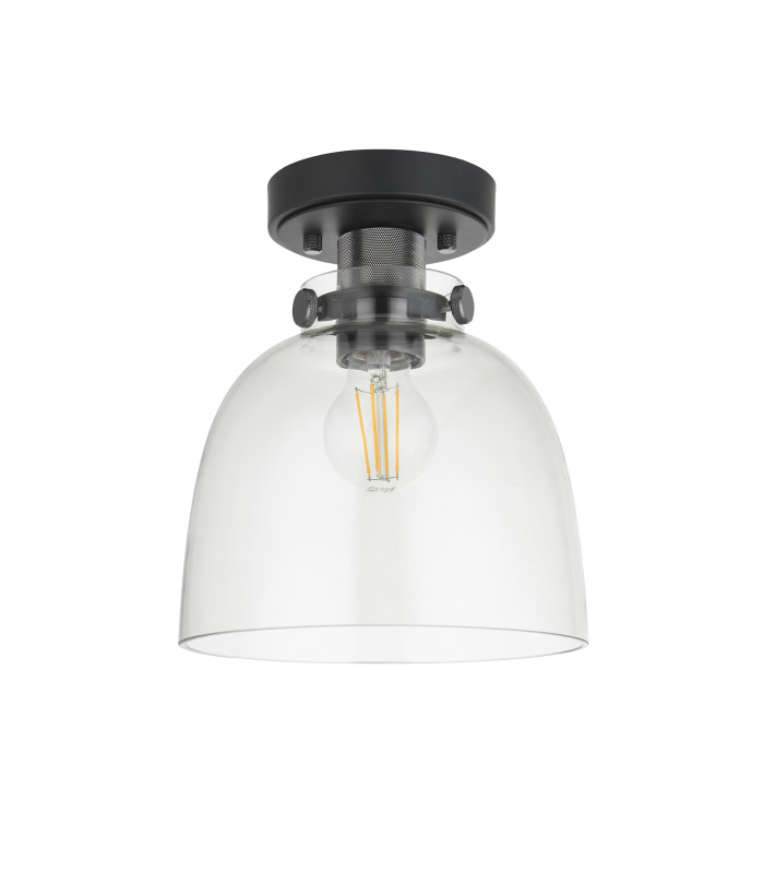 Urban Bowl Semi Flush Ceiling Light Smokey Grey Tinted Glass Black Chrome-9