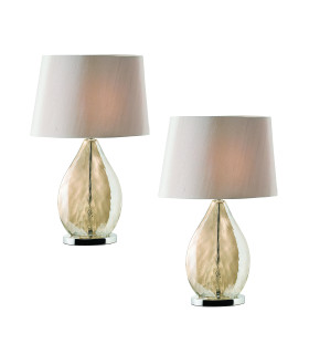 Kew - Twin Pack - Table Lamp Gold Tinted Glass Mink-1