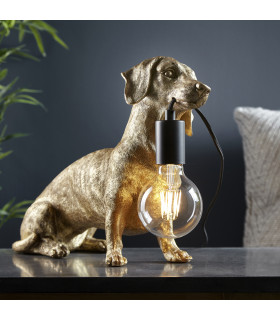 Dachshund Table Lamp Vintage Gold Matt Black-2