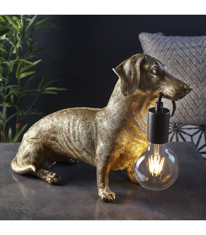 Dachshund Table Lamp Vintage Gold Matt Black-4