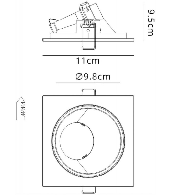 Recessed Downlight Square, 1 x GU10 (Max 12W), Matt Black - 2