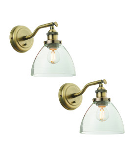 Hansen - Twin Pack - Dome Wall Lamp Antique Brass Clear Glass-1