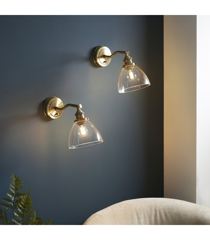 Hansen - Twin Pack - Dome Wall Lamp Antique Brass Clear Glass-2