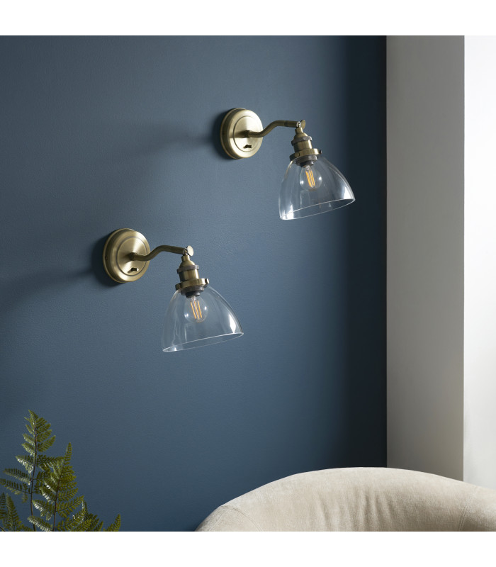 Hansen - Twin Pack - Dome Wall Lamp Antique Brass Clear Glass-3