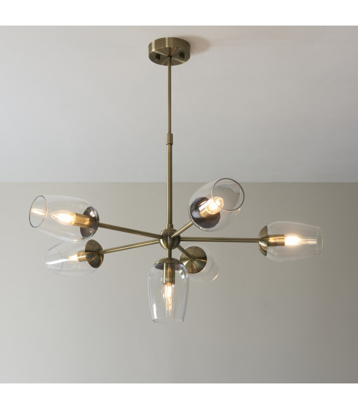 Maeve Multi Arm Pendant Light Antique Brass Clear Glass-2