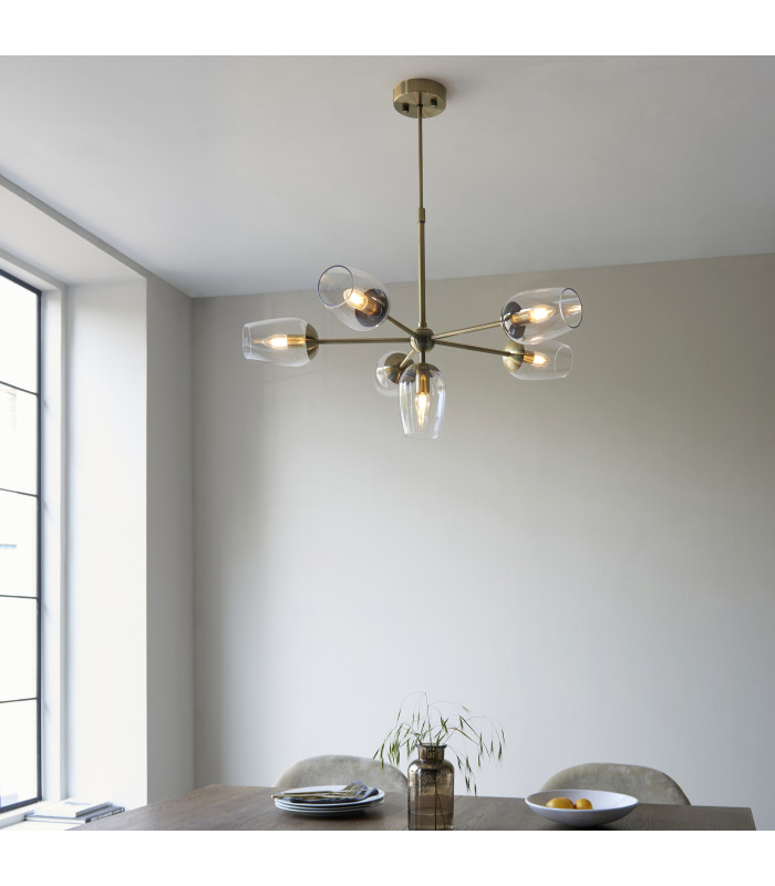 Maeve Multi Arm Pendant Light Antique Brass Clear Glass-3