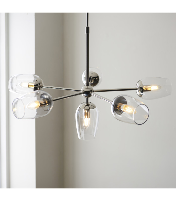 Maeve Multi Arm Pendant Light Bright Nickel Clear Glass-5