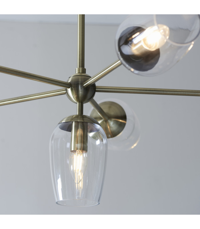 Maeve Multi Arm Pendant Light Antique Brass Clear Glass-6