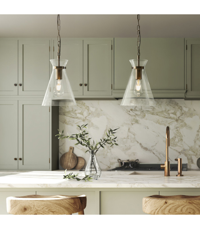 Harlow Dome Pendant Light Brushed Aged Brass Clear Glass-2
