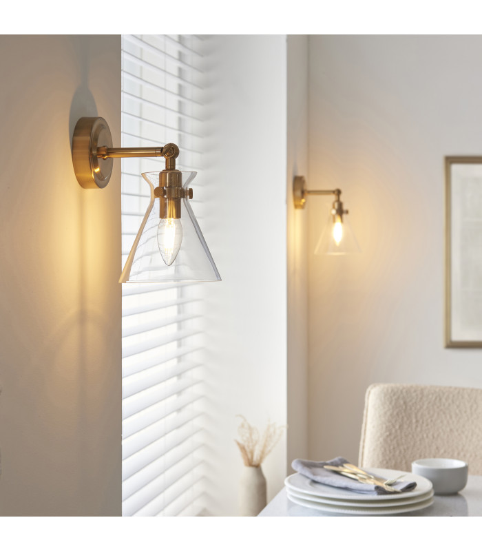 Harlow Dome Wall Lamp Brushed Aged Brass Clear Glass-2