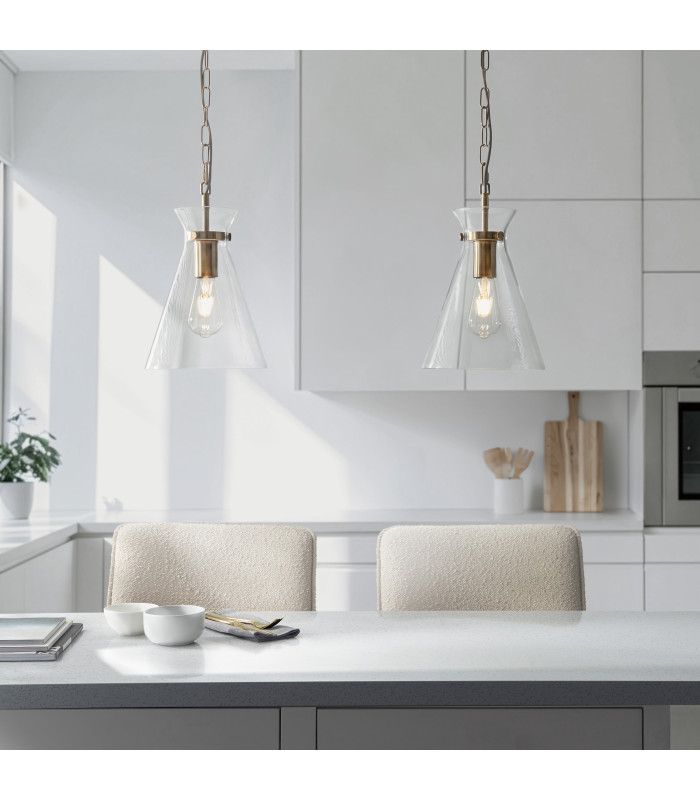 Harlow Dome Pendant Light Brushed Aged Brass Clear Glass-3