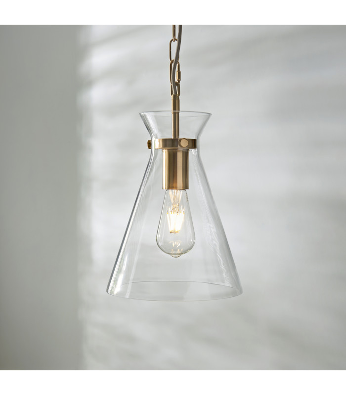 Harlow Dome Pendant Light Brushed Aged Brass Clear Glass-5