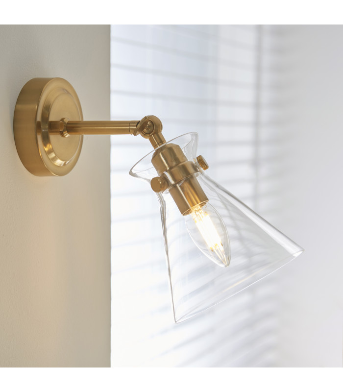 Harlow Dome Wall Lamp Brushed Aged Brass Clear Glass-6