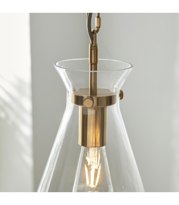 Harlow Dome Pendant Light Brushed Aged Brass Clear Glass-6