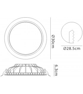 LED Recessed Downlight 30cm Round 30W, 3000K, 2550lm, Matt White, Driver Included - 2