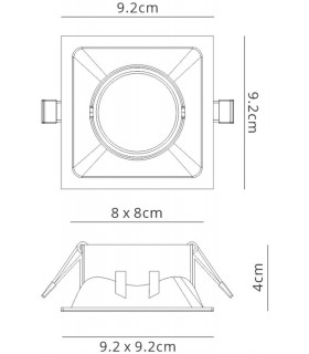 9.2cm Square Recessed Downlight GU10, Matt Black - 2