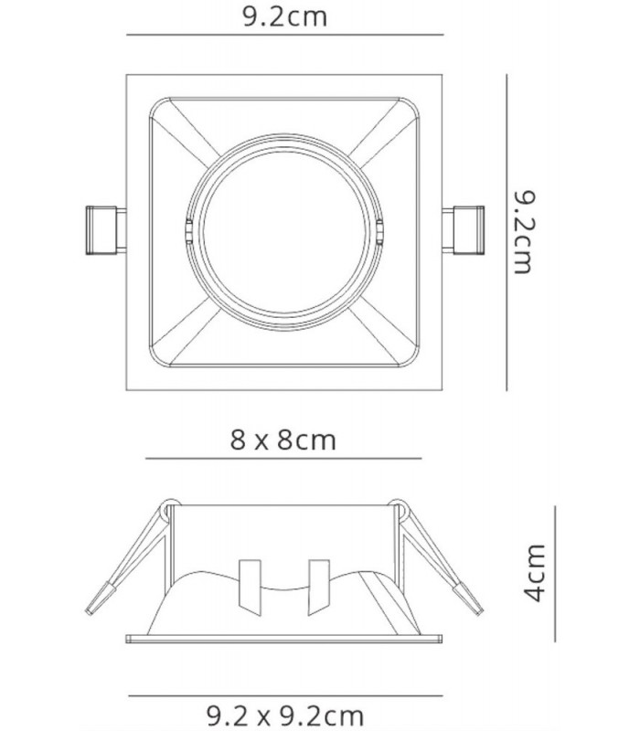 9.2cm Square Recessed Downlight GU10, Matt Black - 2