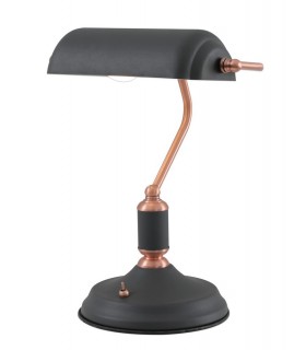 Banker Table Lamp 1 Light With Toggle Switch, Sand Black, Copper - 1