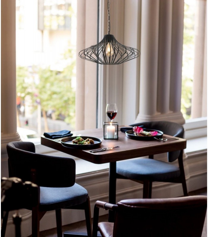 Caged Ceiling Pendant, 1 x E27, Matt Black - 3
