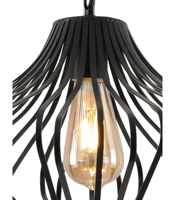 Caged Ceiling Pendant, 1 x E27, Matt Black - 8