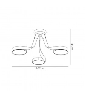 3 Light Semi Flush Ceiling, 3 x 12W LED, 3000K, 2880lm, Silver, Polished Chrome - 2