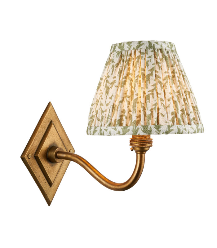Diamond Curve & Leaf 16cm Wall Lamp Antique Brass Herb Garden Green-1