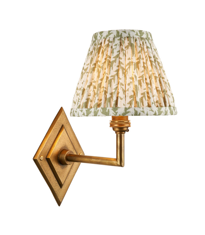 Diamond Angle & Leaf 16cm Wall Lamp Antique Brass Herb Garden Green-1
