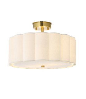Serene Cylindrical Ceiling Light Brushed Aged Brass Vintage White Cotton-1