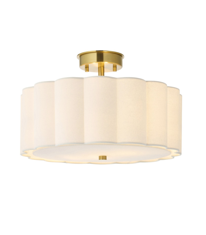 Serene Cylindrical Ceiling Light Brushed Aged Brass Vintage White Cotton-1