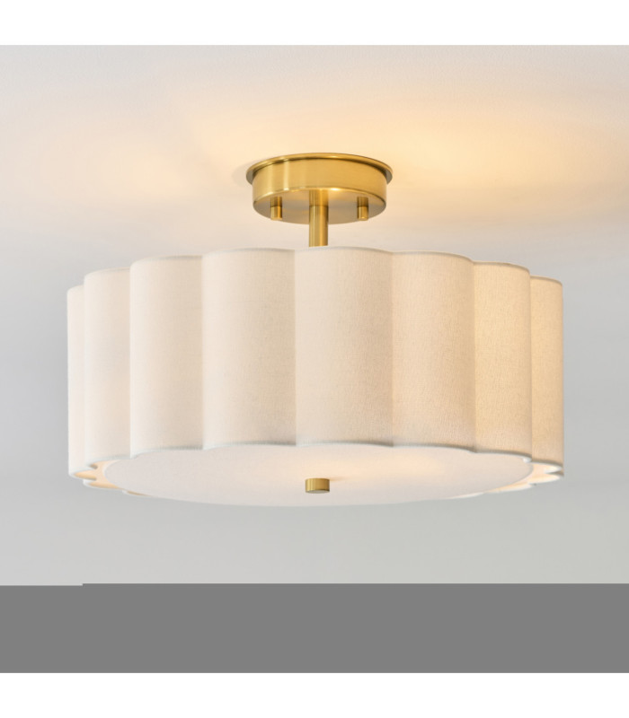 Serene Cylindrical Ceiling Light Brushed Aged Brass Vintage White Cotton-3