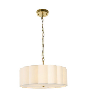 Serene Cylindrical Pendant Light Brushed Aged Brass Vintage White Cotton-1