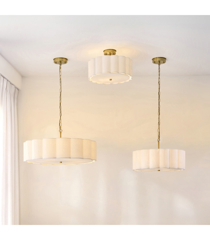 Serene Cylindrical Pendant Light Brushed Aged Brass Vintage White Cotton-8