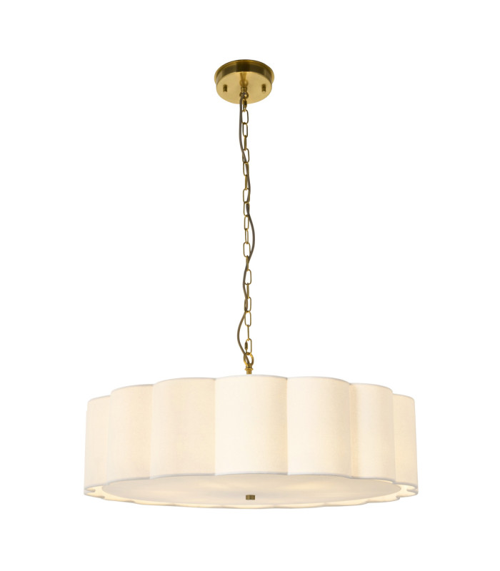 Serene Cylindrical Pendant Light Brushed Aged Brass Vintage White Cotton-1
